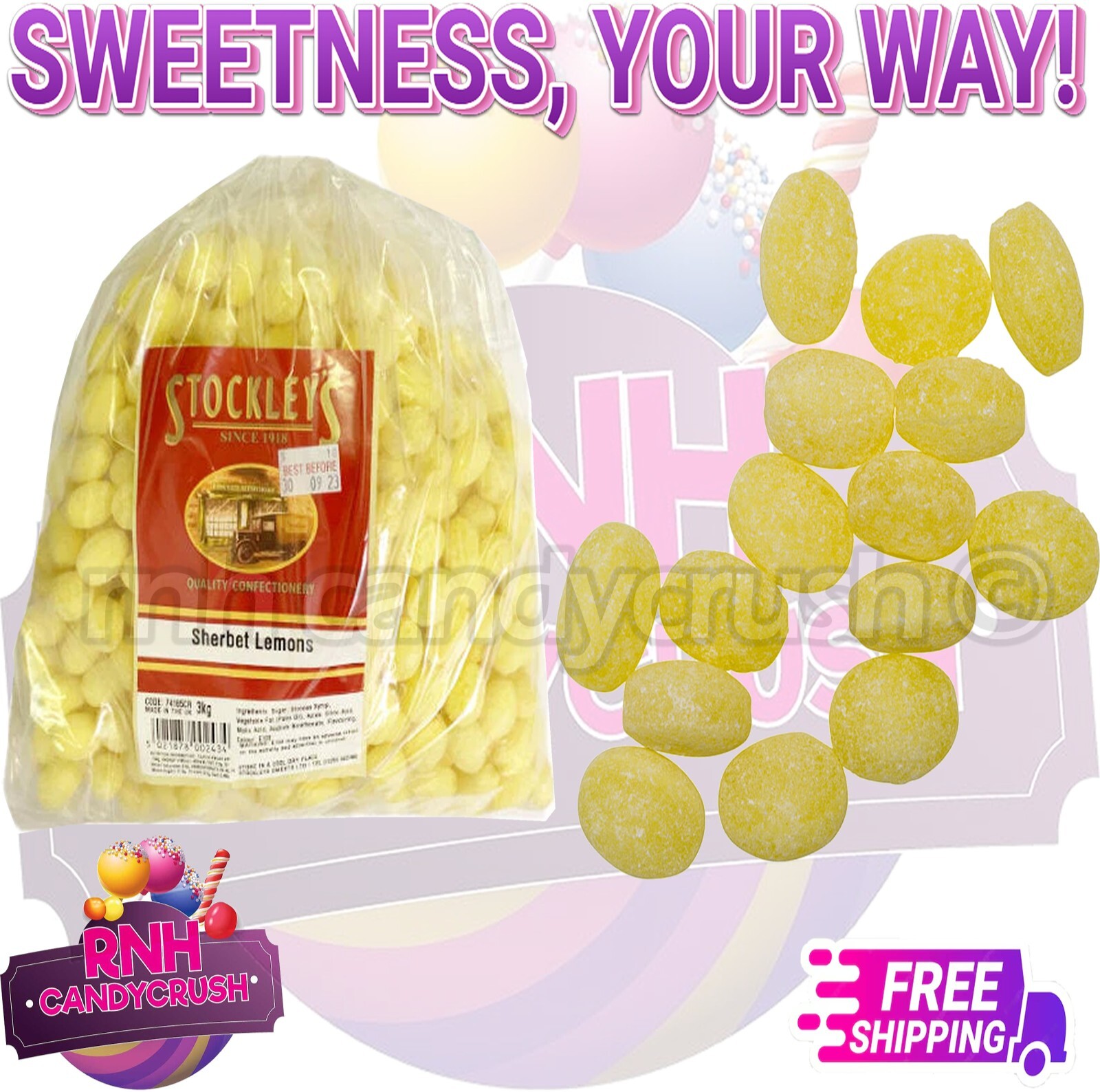 100G Stockleys SHERBET LEMONS Traditional Hard Boiled Sweets Retro Pick N Mix