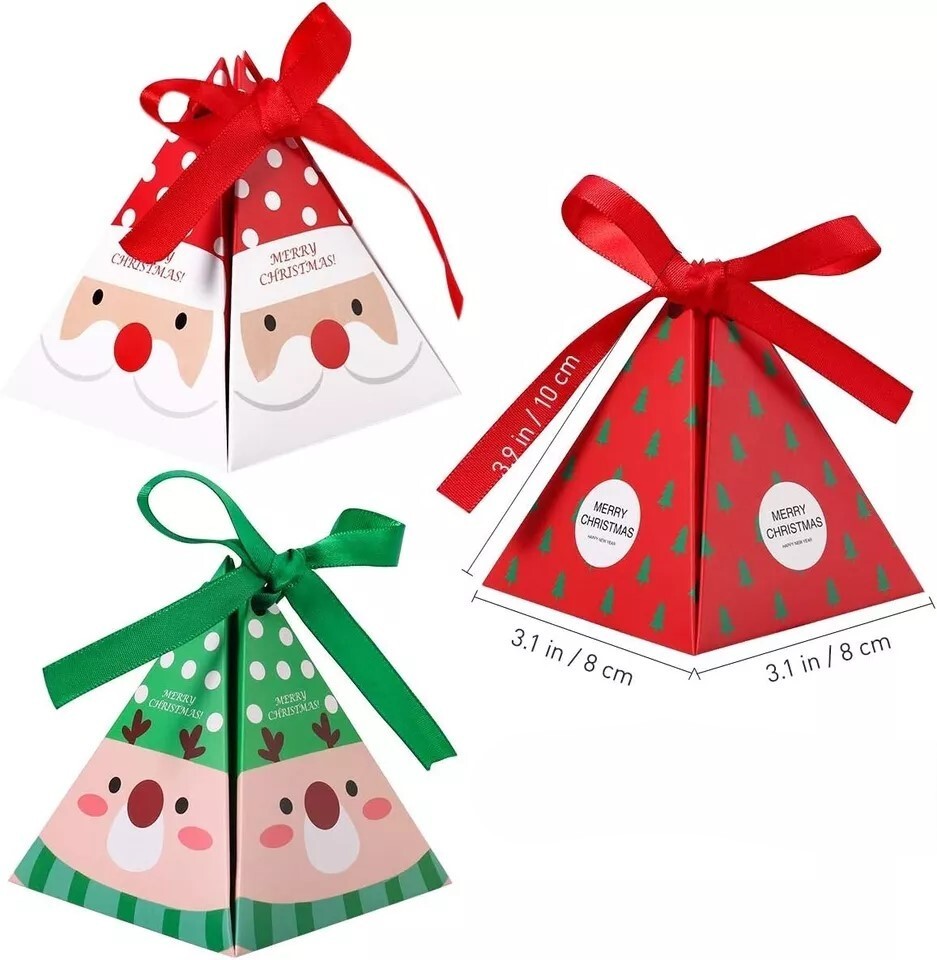 Set 6 / 10 Christmas Triangle Party Favour Gift Box Candy Sweets Santa Reindeer