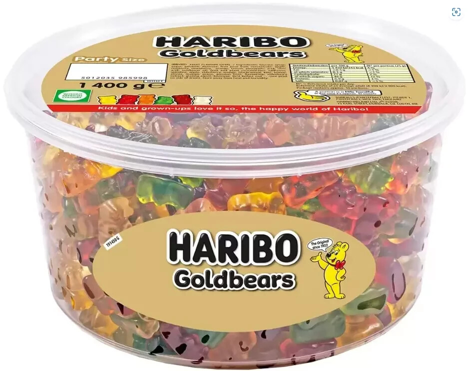 Haribo Gold Bears Gummy Retro Sweets Giant Party Size Tub 1.4kg
