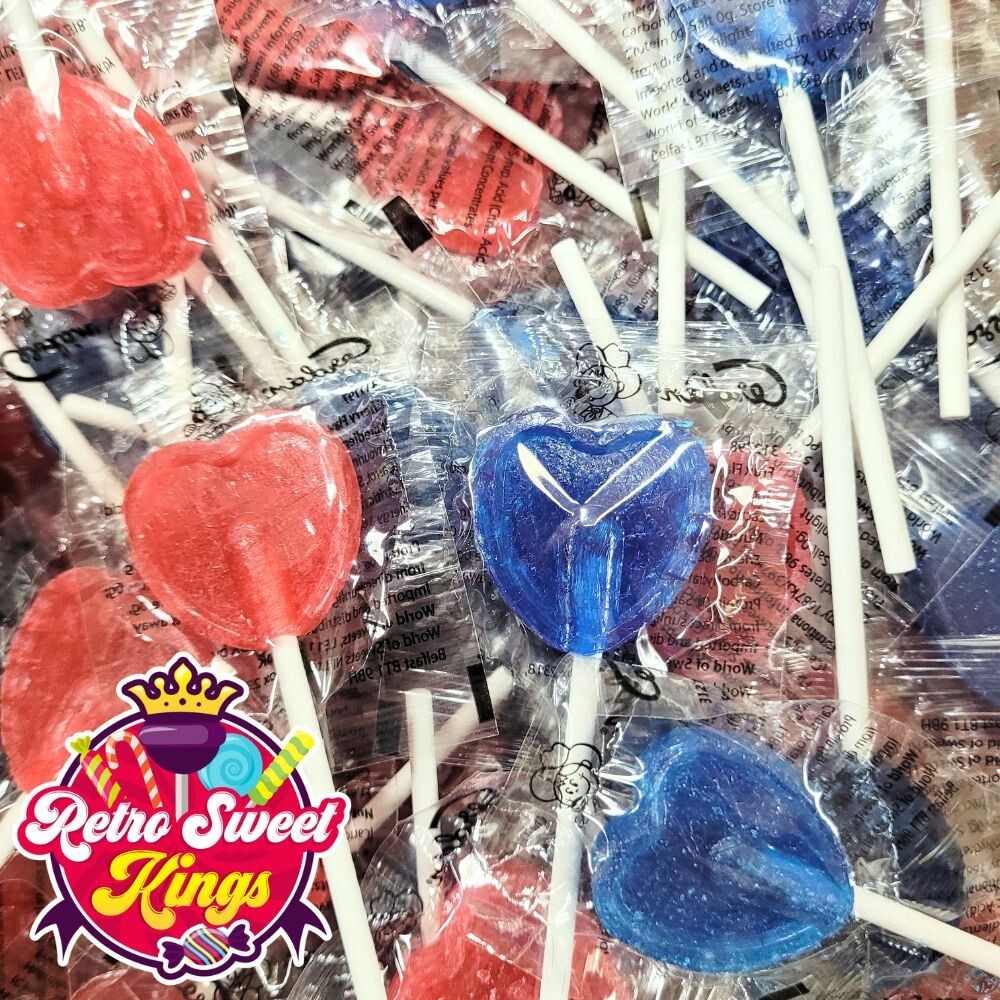 Heart Lollipops Red Blue Love Hearts Wedding Lollies Valentines Mothers Day