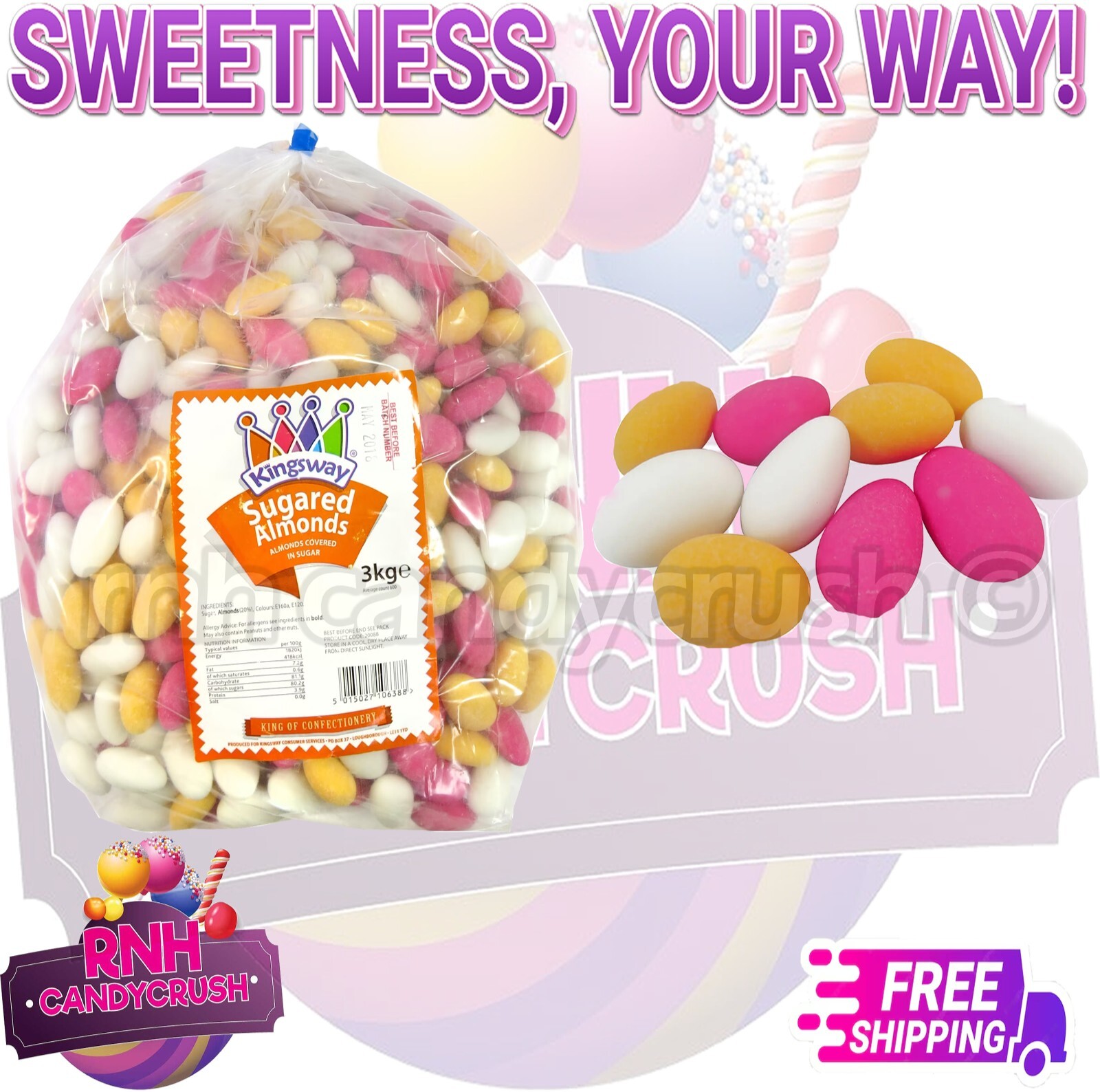 100g-6kg Sugared Almonds Boiled Sweet Pick n Mix Candy Retro Party Treat Favours